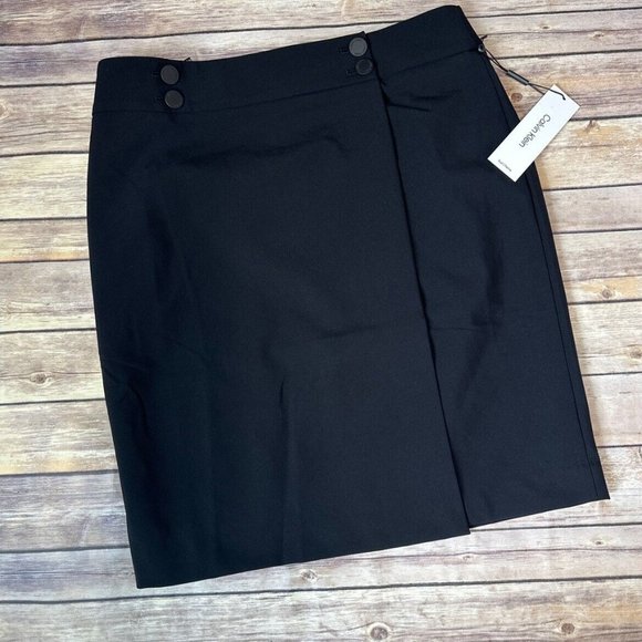 Calvin Klein Women’s Four Button Infinite Stretch Skirt In Black Size 12 Petite - Picture 1 of 6